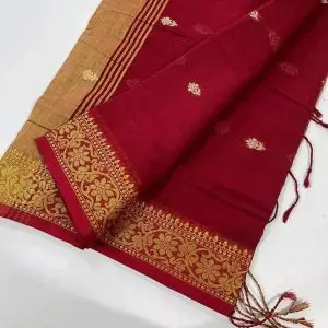 Maroon Pure Silk Saree with Golden Zari Border & Pallu | Wedding & Festive Saree Collection